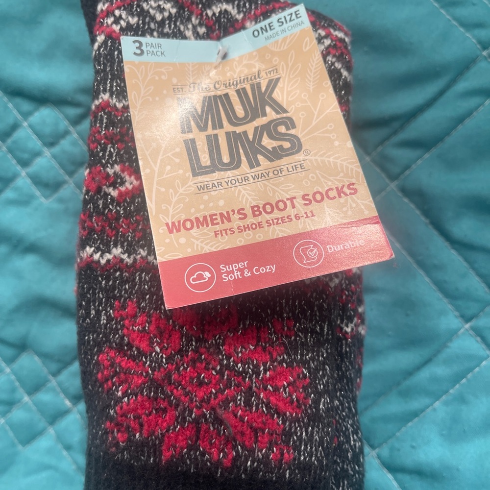 Muk Luks Black and Red Boot Socks
